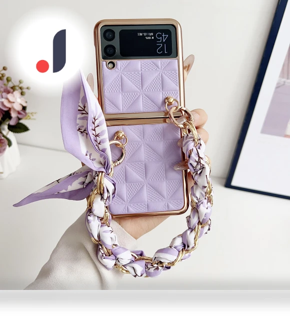 Grid Pattern Leather Phone Back Cover with Chain Bracelet — Flip Cases, Smartwatch 2025