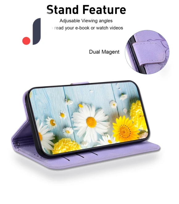 Leather Wallet Case with Lily Flower Imprint — Phone Accessories, Smartwatch 2025