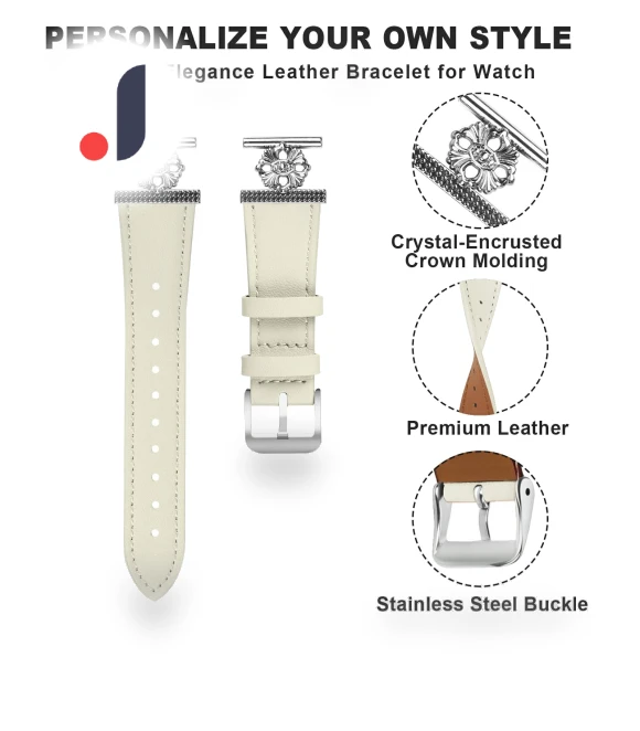 Genuine Cow Leather Flower Decor Adjustable Strap — Bands, Smartwatch 2025
