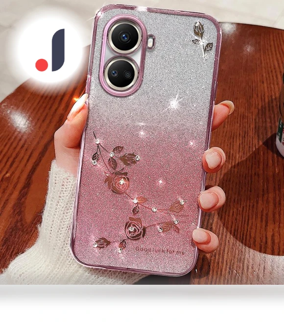 Gradient Glitter Cell Phone Case with Flower Rhinestone Decor — Mobile Devices & Accessories, KADEM