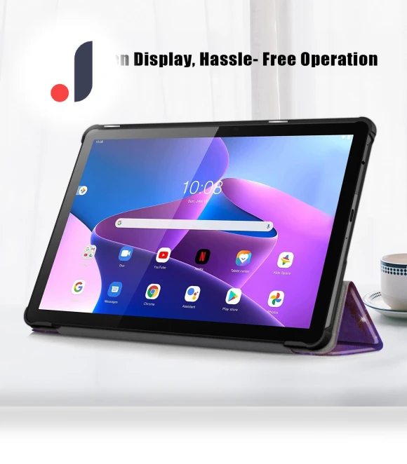 Pattern Printing Auto Wake/Sleep PU Leather Case Trifold Stand Folio Cover — Keyboard Cases, Smartwatch 2025