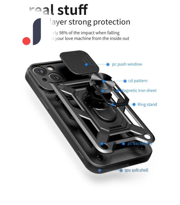 Slide Camera Cover Hard PC+TPU Ring Kickstand Phone Shell Case — Phone Accessories, Smartwatch 2025