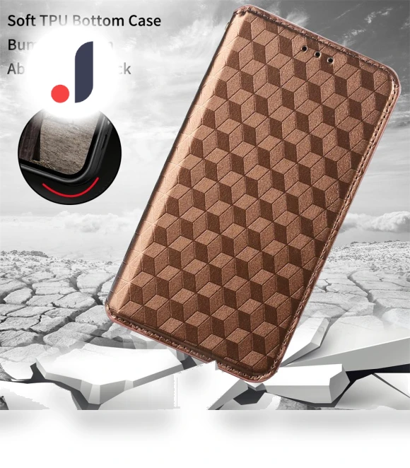 Foldable Stand Imprinted Rhombus PU Leather Case Magnetic Closure Phone Wallet Cover — Flip Cases, Smartwatch 2025