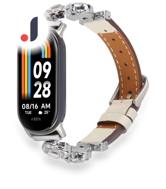 Metal and Leather Strap with Rhinestone Decoration — Bands, Samrtwatch Bands Straps
