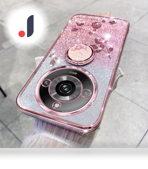 Rhinestone Flower Ring Kickstand Back Cover Glitter Gradient TPU Phone Case — Phone Accessories, Smartwatch 2025