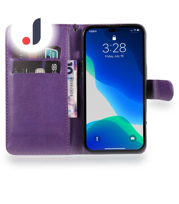 Solid Color Leather Mobile Cover Wallet Stand with Strap — Phone Accessories, Smartwatch 2025