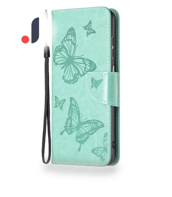 Butterfly Imprinted PU Leather+TPU Phone Case Wallet Stand Cover with Wrist Strap — Phone Accessories, Smartwatch 2025