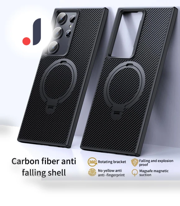 Carbon Fiber Texture Kickstand Protective Cover — Phone Accessories, Smartwatch 2025