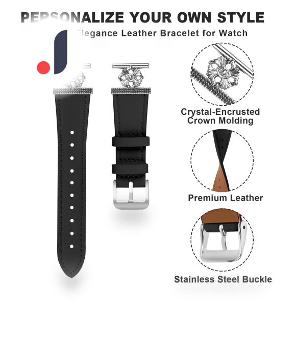 Genuine Cow Leather Flower Decor Adjustable Strap — Bands, Smartwatch 2025