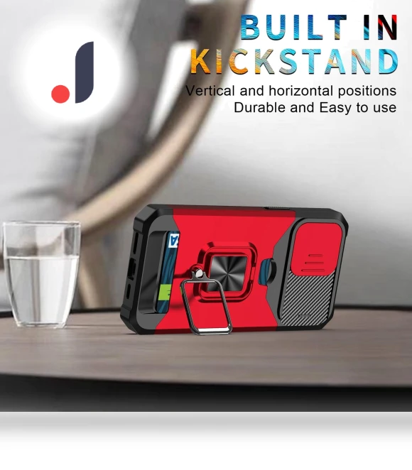 Slide Camera Lens Cover Card Slot Feature Case with Kickstand — Phone Accessories, Smartwatch 2025