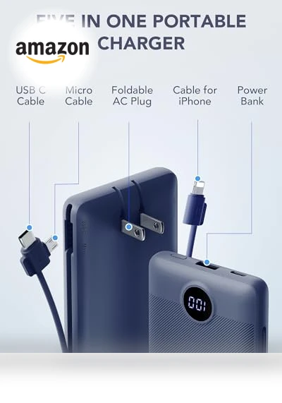 Portable Charger Built-in Cables and AC Wall Plug — Chargers, VRURC