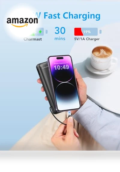 Portable Charger with Built-in Cables and Wall Plug — Chargers, Charmast