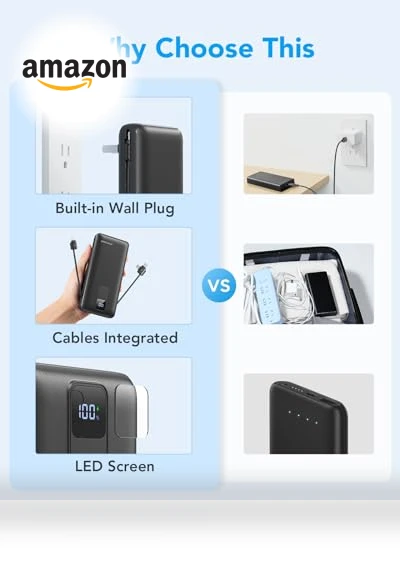 Portable Charger with Built-in Cables and Wall Plug — Chargers, Charmast