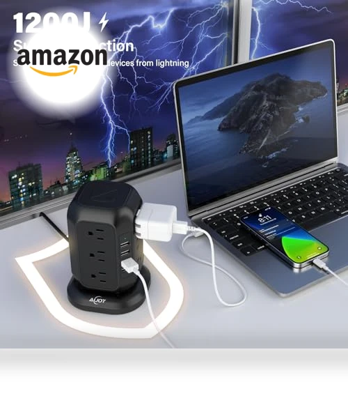 Power Strip Tower with USB Ports — Power Solutions & Surge Protection, AiJoy