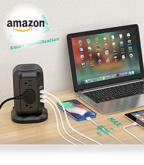 Power Strip Tower with USB Ports — Power Solutions & Surge Protection, AiJoy