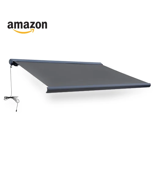 Full Cassette Motorized Retractable Patio Awning with LED Lights — , ALEKO