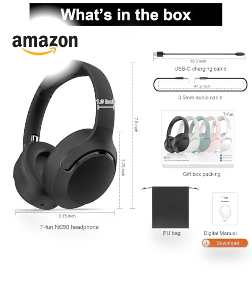 Hybrid Active Noise Cancelling Headphones — Over-Ear Headphones, T-fun