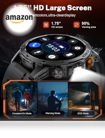 Military Smart Watch with Flashlight — Smartwatches, LIGE