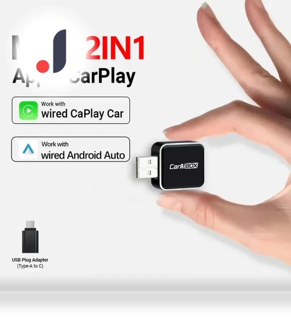 Wireless Android Auto CarPlay Small Adapter 2in1 AI Box Car Dongle — Phone Accessories, Simplistic Living Home