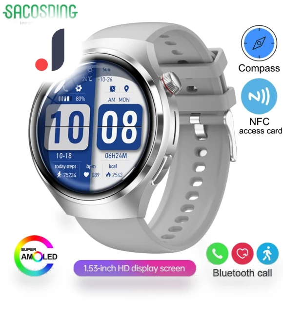 Smart Watch with NFC, Heart Rate Monitor, Bluetooth Calls, GPS — Wearable Accessories, SACOSDING