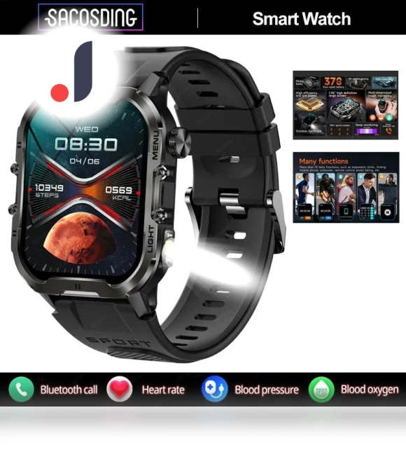 Military Smartwatch with LED Flashlight — Smartwatches, SACOSDING