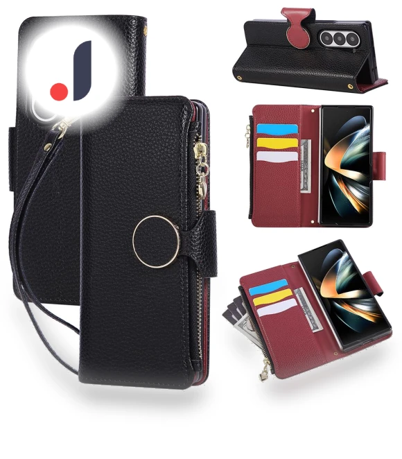 Zipper Wallet Leather Phone Cover with Wrist Strap — Flip Cases, Smartwatch 2025