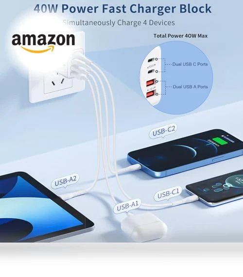 40W 4-Port USB C Fast Charging Block — Chargers, Imitordirects