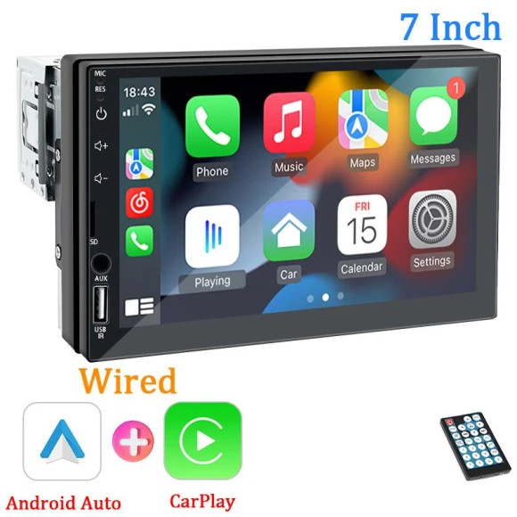 CarPlay Android Auto 1 Din Bluetooth HD 7-inch Touchscreen Multimedia FM ISO Power Aux Input Bluetooth USB Mirror Link... — Stereo Receivers, SageTechnology