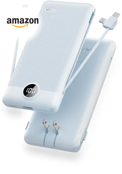 Portable Charger Built-in Cables and AC Wall Plug — Battery Charger Cases, VRURC