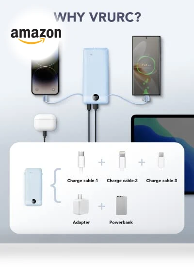 Portable Charger Built-in Cables and AC Wall Plug — Battery Charger Cases, VRURC