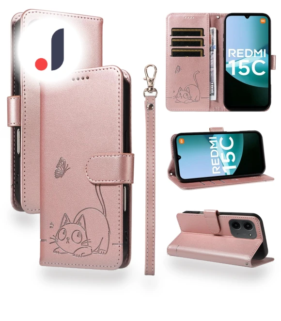 Cat Pattern Embossed Leather Phone Case with Wrist Strap — Phone Accessories, Smartwatch 2025
