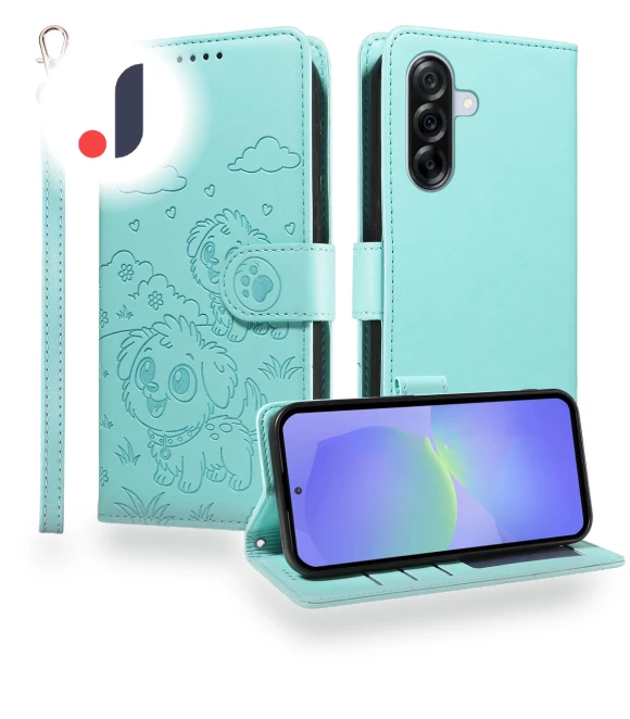 RFID Blocking Imprinted Dog Pattern PU Leather Phone Cover with Wrist Strap — Protective Covers, Smartwatch 2025