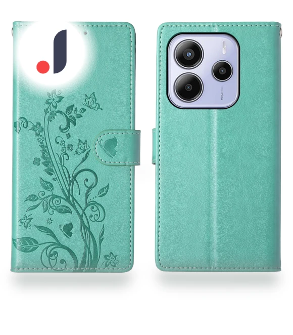 Wallet Case Butterfly Floral Imprint PU Leather Phone Cover with Wrist Strap — Basic Cases, Smartwatch 2025