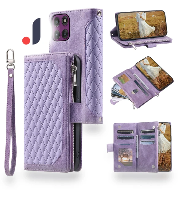 Wallet Case Rhombus Stitching Line PU Leather Phone Cover with Wrist Strap — Flip Cases, Smartwatch 2025