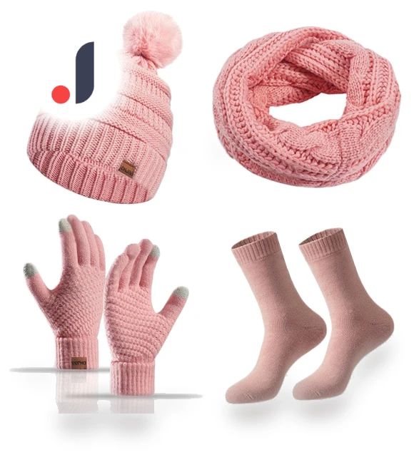 Warm Knitted Hat, Soft Touchscreen Gloves, Women's Hat, Scarf, Gloves, Socks Set — , CDjiangqi