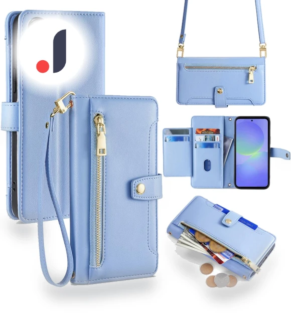 Leather Case Zipper Pocket Wallet Phone Cover with 2 Straps — Phone Accessories, Smartwatch 2025