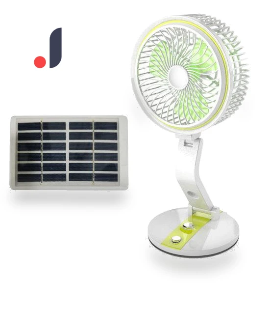 Solar-Powered Desk Fan with LED Light — Portable Cooling Solutions, Phone Needs