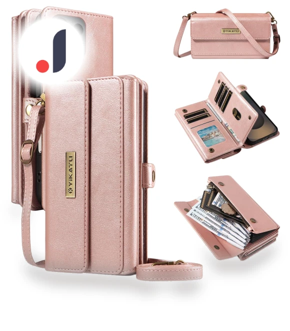 Zipper Wallet Leather Phone Cover with Shoulder Strap — Phone Accessories, YIKATU