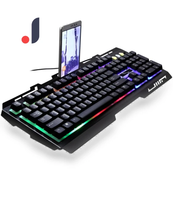 Robotic Metal Wired Keyboard with LED Backlight and Phone Stand — Gaming Keyboards, lanle