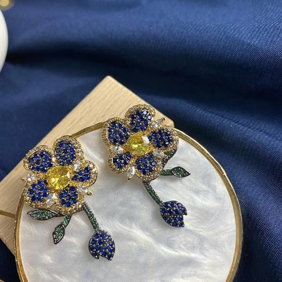 Silver 925 Needle Earrings with Colored Zirconia — Stud, ANENJERY Bijouterie