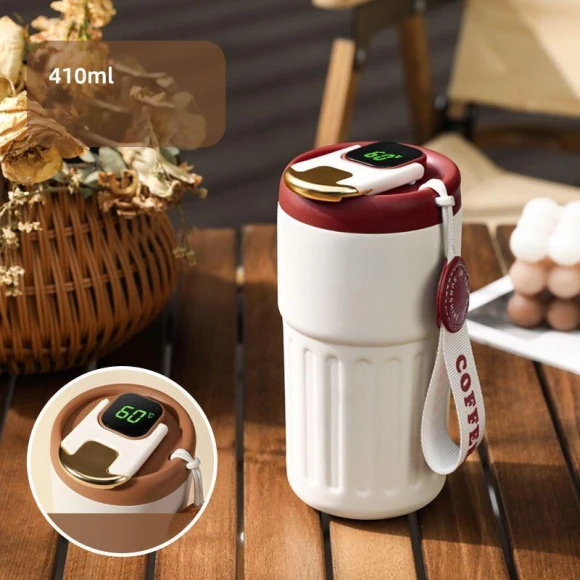 Smart LED Temperature Display Stainless Steel Coffee Mug — Beverage Warmers, Binchi Fitness