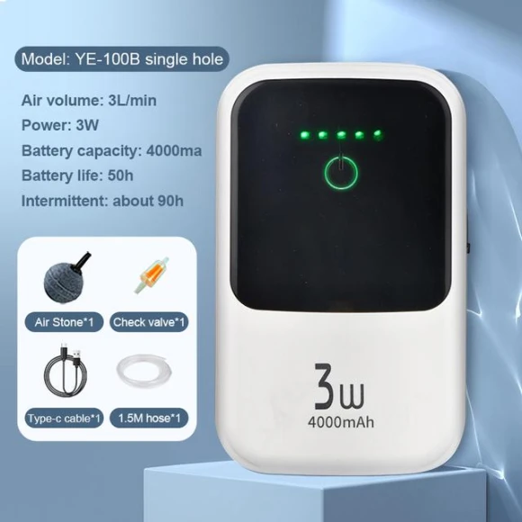 Ultra-Quiet Aquarium Oxygen Pump with USB Charging — Air Pumps, SDS003