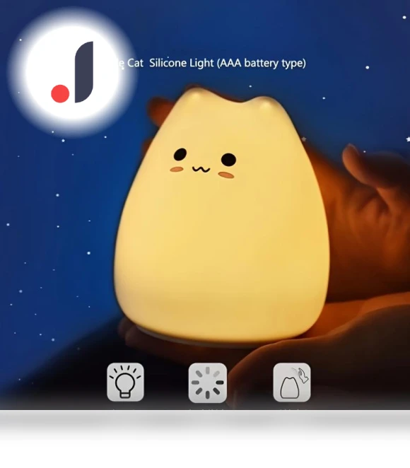 Touch-sensitive silicone night light in the shape of a cat — Night Lights, Great3C