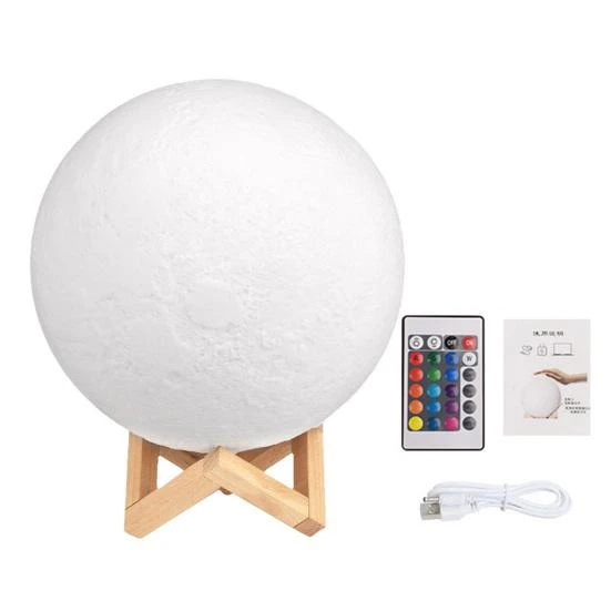Moon Lamp with Wooden Base — Lighting, HOMEKA