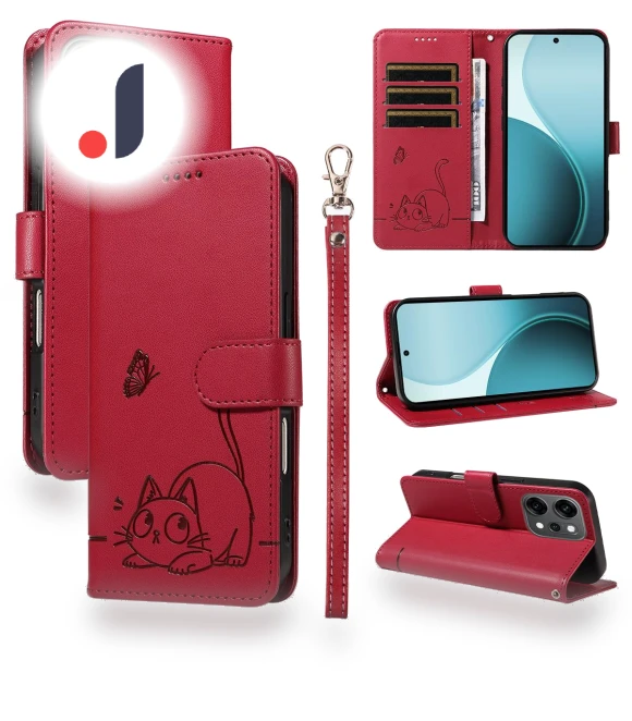 Cat Pattern Embossed Leather Phone Case with Wrist Strap — Phone Charms, Smartwatch 2025