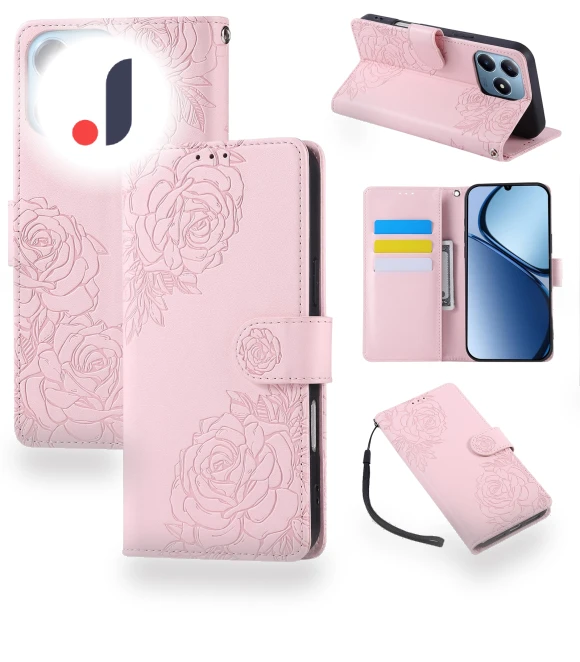 Rose Flower PU Leather Wallet Cover with 3 Card Slots/Wrist Strap — Phone Accessories, Smartwatch 2025