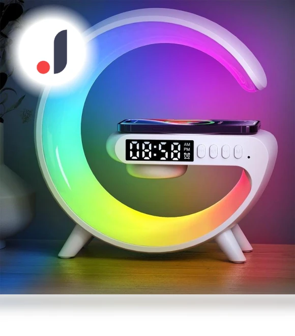 3-in-1 Wireless Charging Dock with Bluetooth Speaker, Alarm Clock, and LED Moon Light — Alarm, GC SupMarket