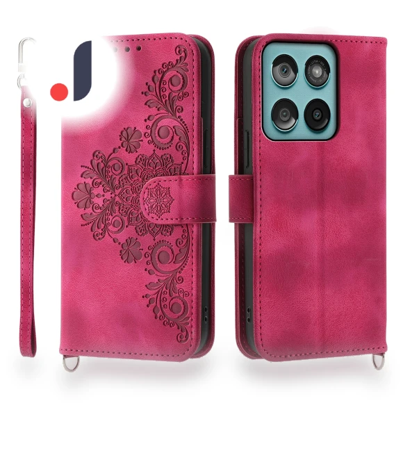Flower Pattern PU Leather Wallet Phone Cover with Strap — Flip Cases, Smartwatch 2025