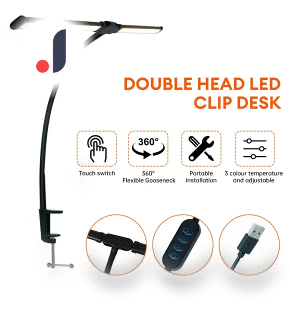 Double LED Desk Lamp with Clamp — Study & Desk Lighting, Homedepot