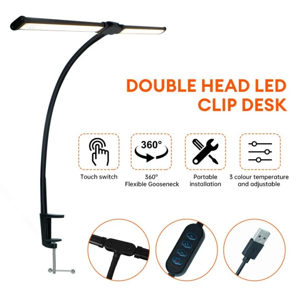 Double LED Desk Lamp with Clamp — Desk & Table Lighting, Refreshing Home